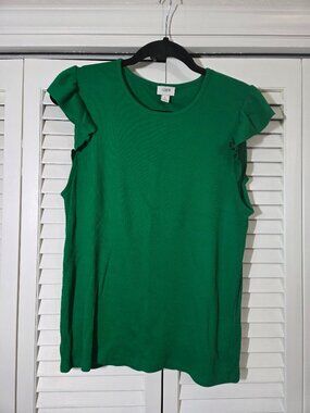 J.Crew Factory Flutter Sleeve Ribbed Tee Kelly Green Sz L